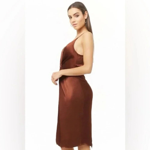 Forever 21 Contemporary Satin Midi Dress | Brown | Size XS - Picture 3 of 9
